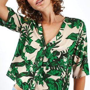 Topshop Short Sleeve Tropical Print Cropped Tee